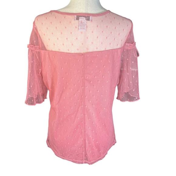 Emma & Olive Swiss Dot Mesh Overlay Top Sweetheart Neck Bell Sleeve Pink size XL - Picture 3 of 11
